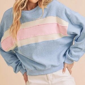 Winnie Crew Neck Sweater Loose Fit Color Blocking Small & Medium